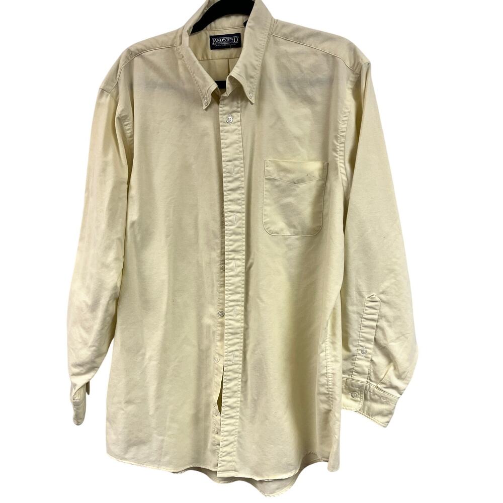 Land's End Men's long sleeve button down pale yellow cotton poly blend XL